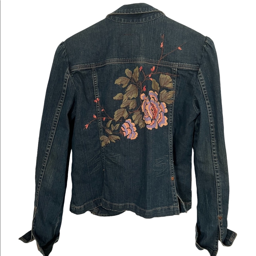 Calvin Klein Floral Embroidered Jean Denim Jacket Blazer Style L